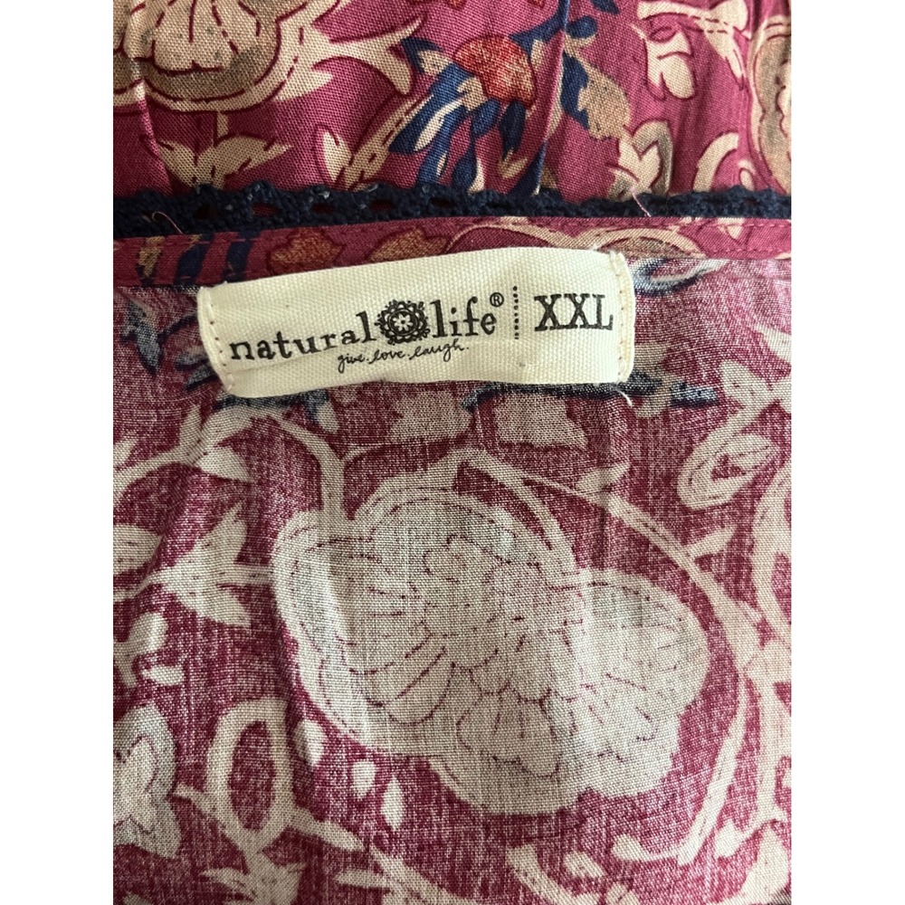 Natural Life XXL Magenta Floral Paisley Tiered Maxi Dress Short Sleeve Rayon - Picture 6 of 7